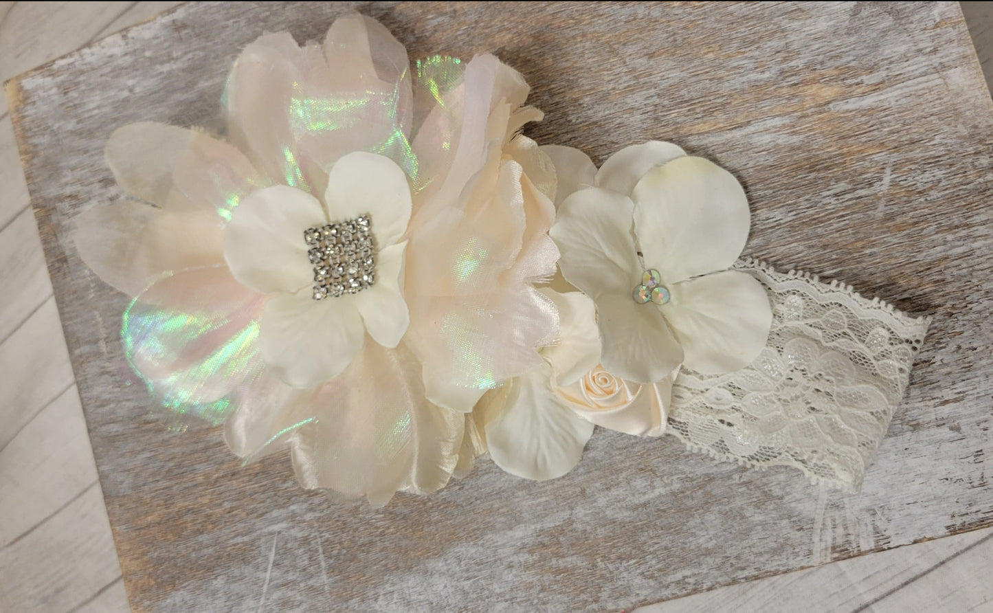 Ivory flowers headband, Communion headband, baptis headband