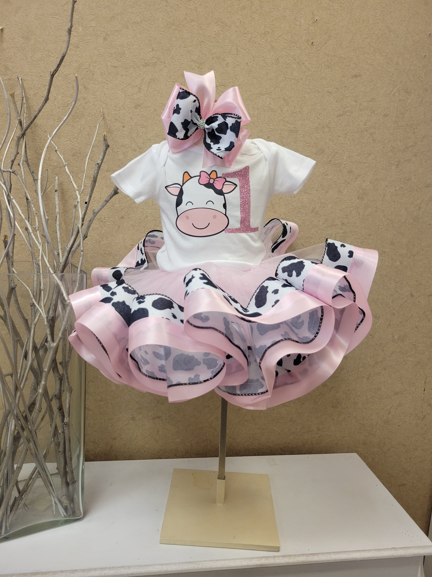 Cow Birthday Tutu Outfit, Vaca Lola set de Cumpleanos