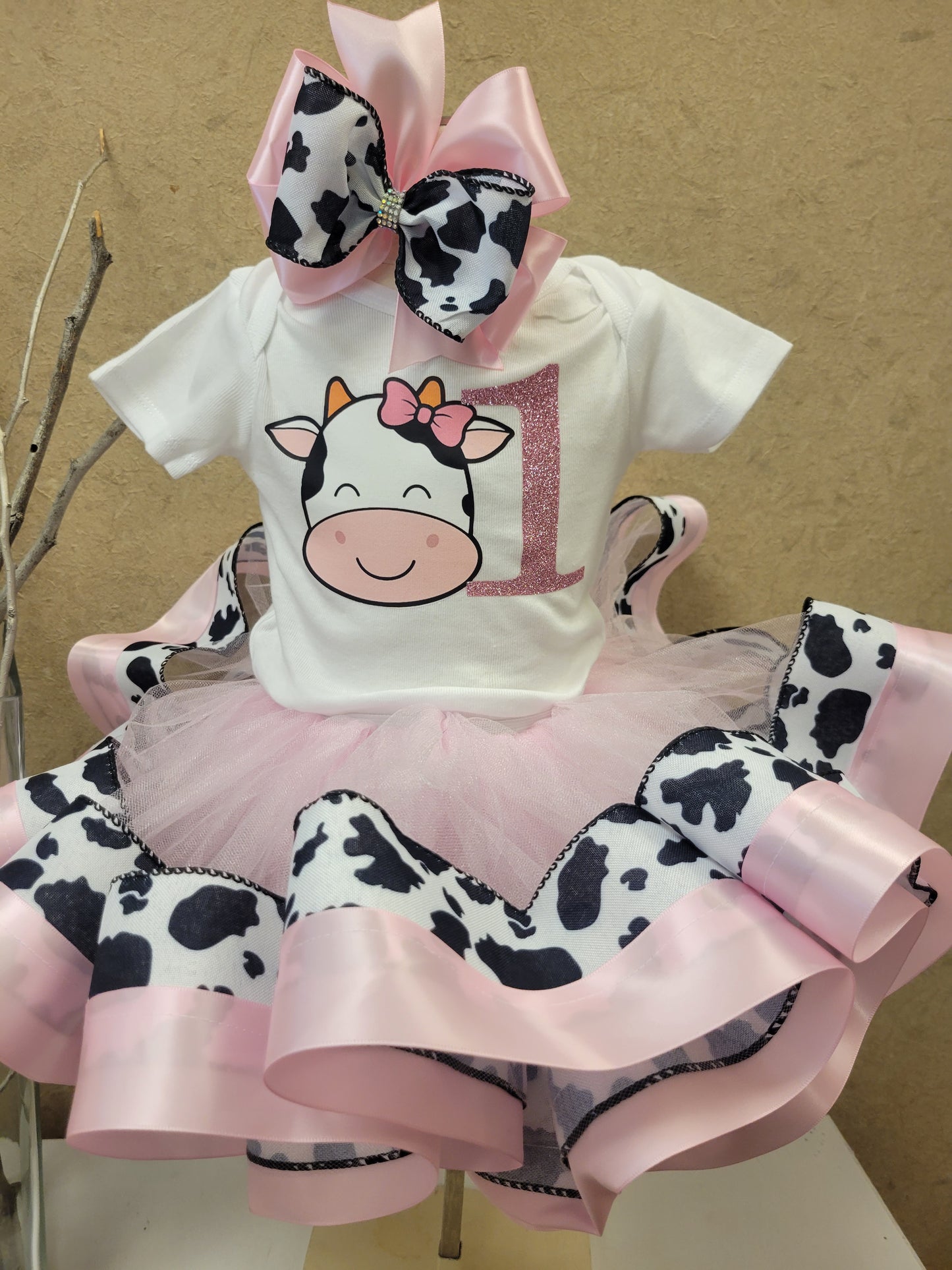 Cow Birthday Tutu Outfit, Vaca Lola set de Cumpleanos