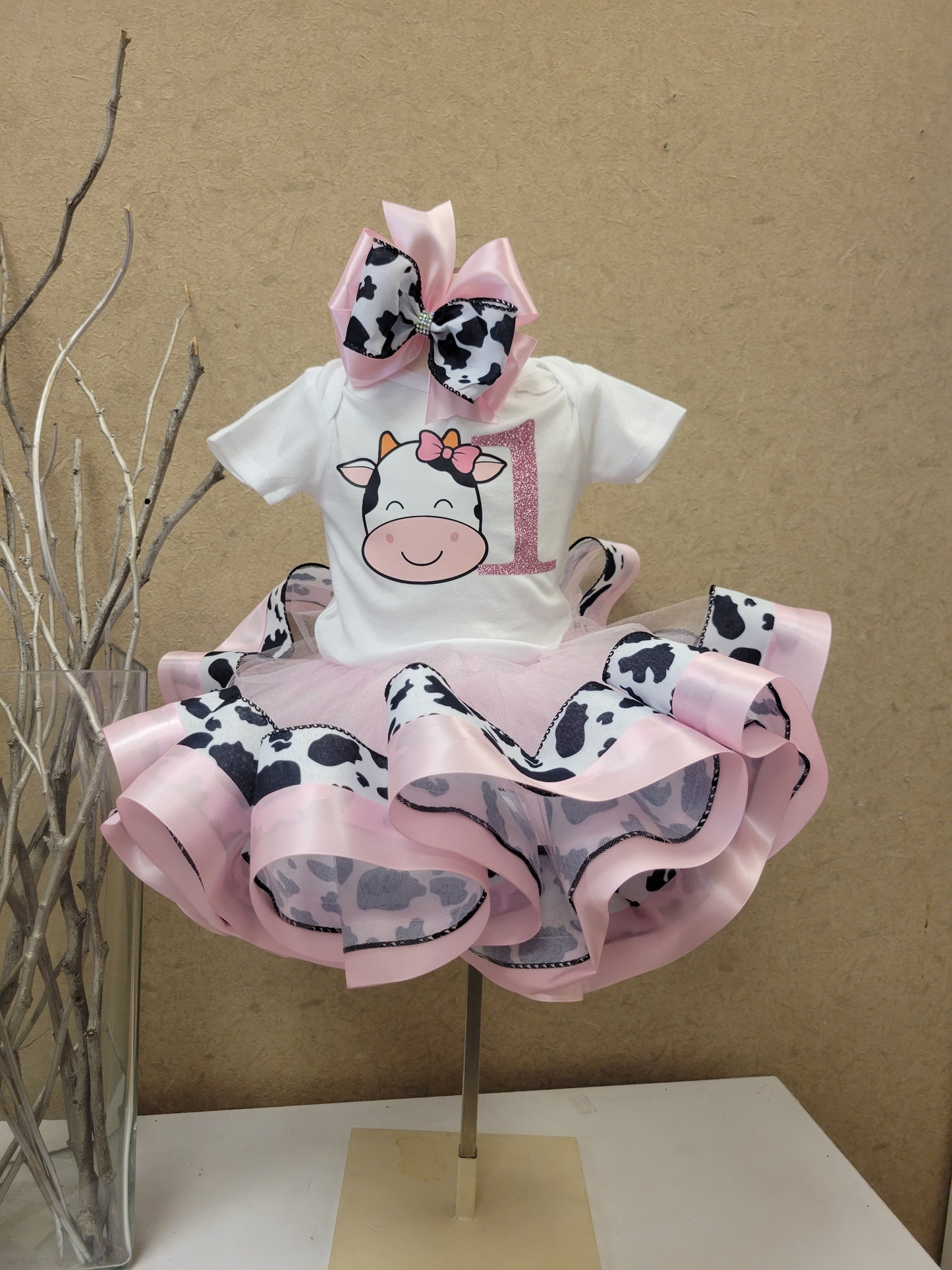 Cow Birthday Tutu Outfit, Vaca Lola set de Cumpleanos