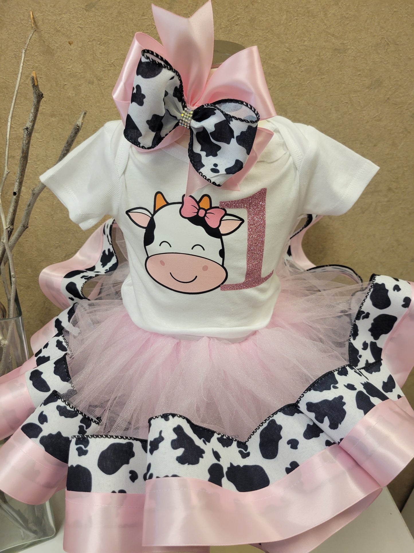 Cow Birthday Tutu Outfit, Vaca Lola set de Cumpleanos