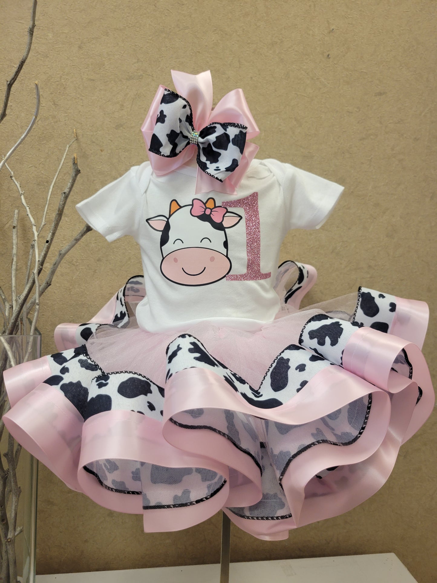 Cow Birthday Tutu Outfit, Vaca Lola set de Cumpleanos