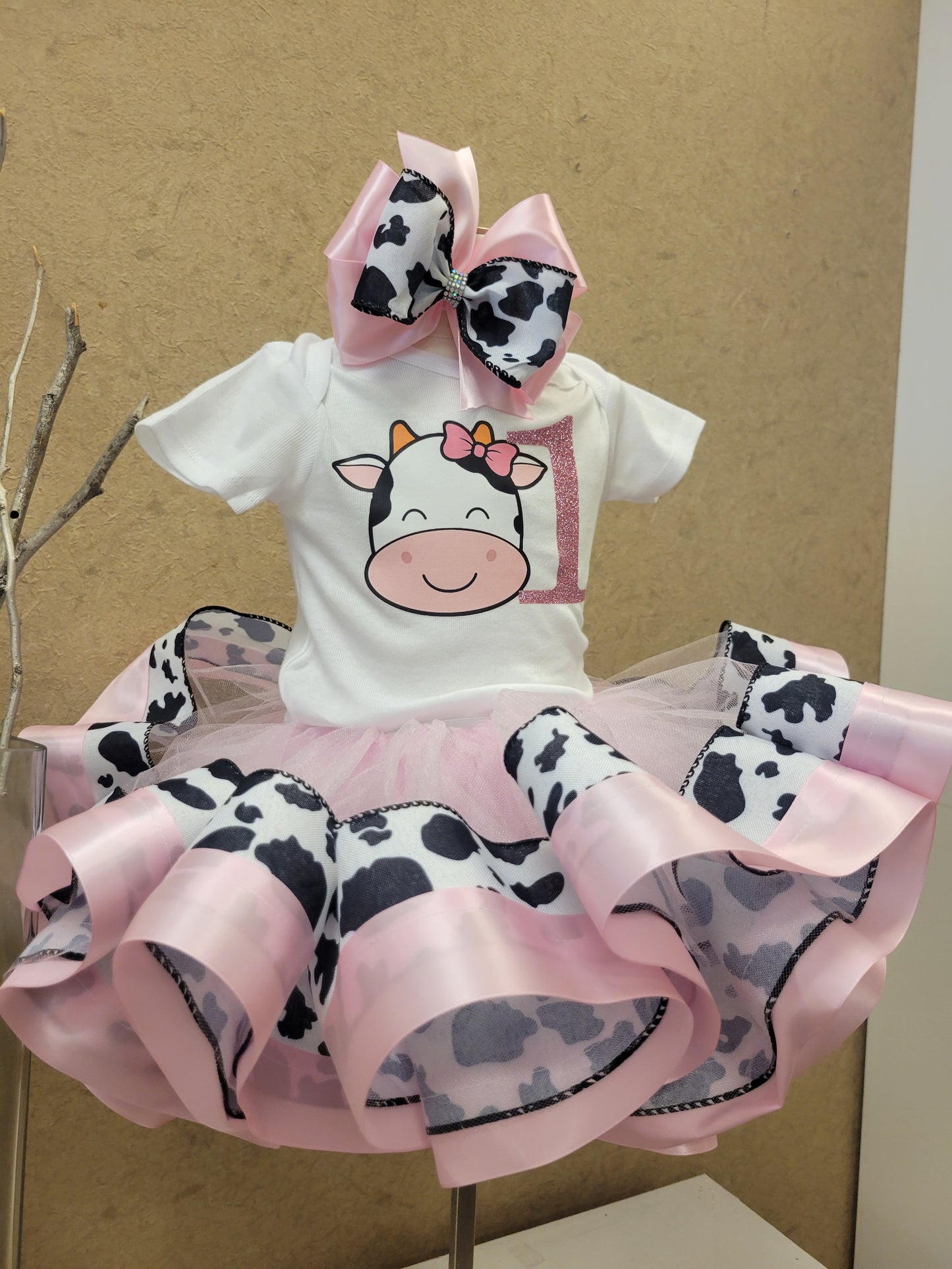 Cow Birthday Tutu Outfit, Vaca Lola set de Cumpleanos