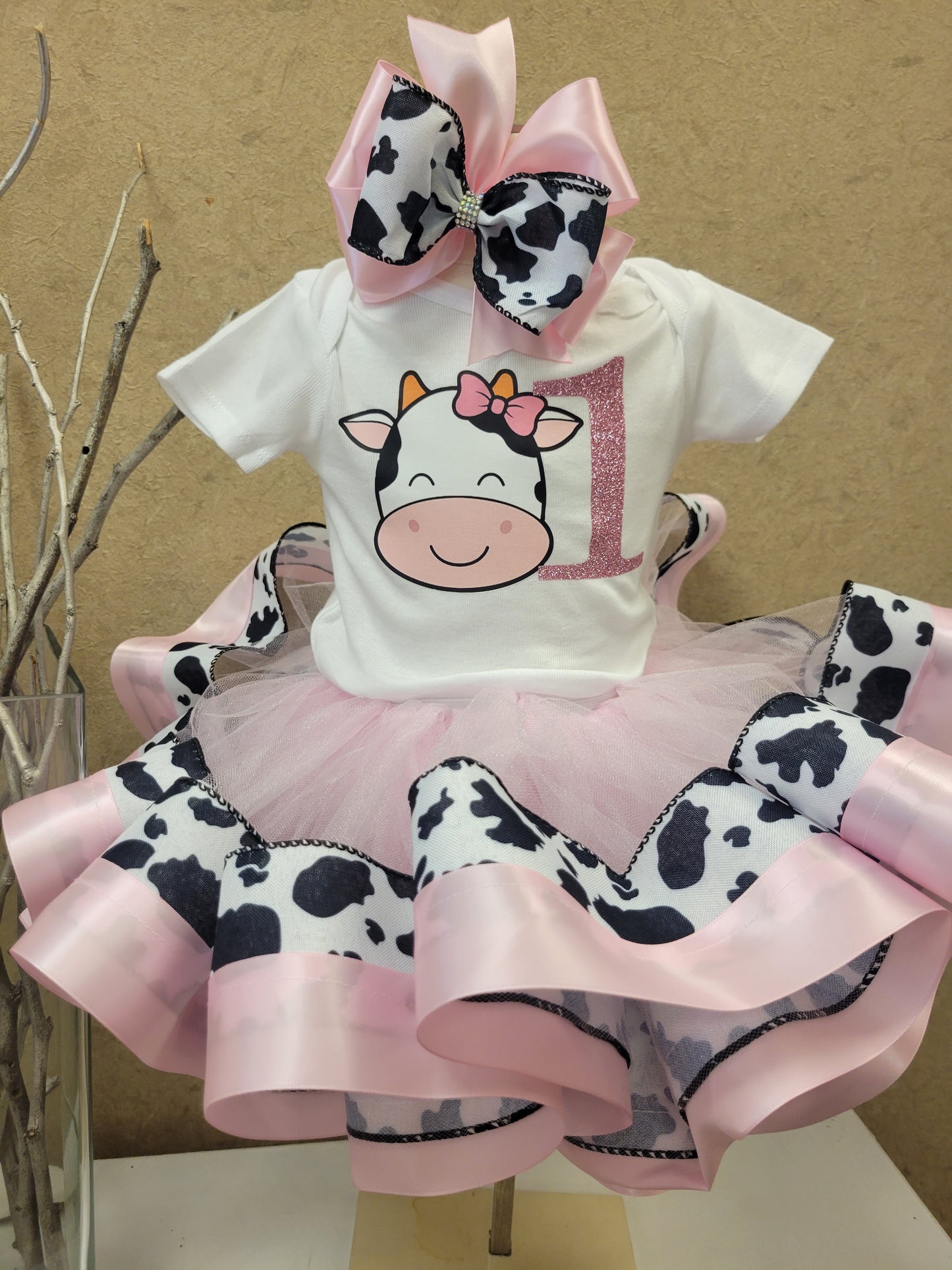 Cow Birthday Tutu Outfit, Vaca Lola set de Cumpleanos