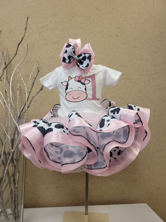 Cow Birthday Tutu Outfit, Vaca Lola set de Cumpleanos