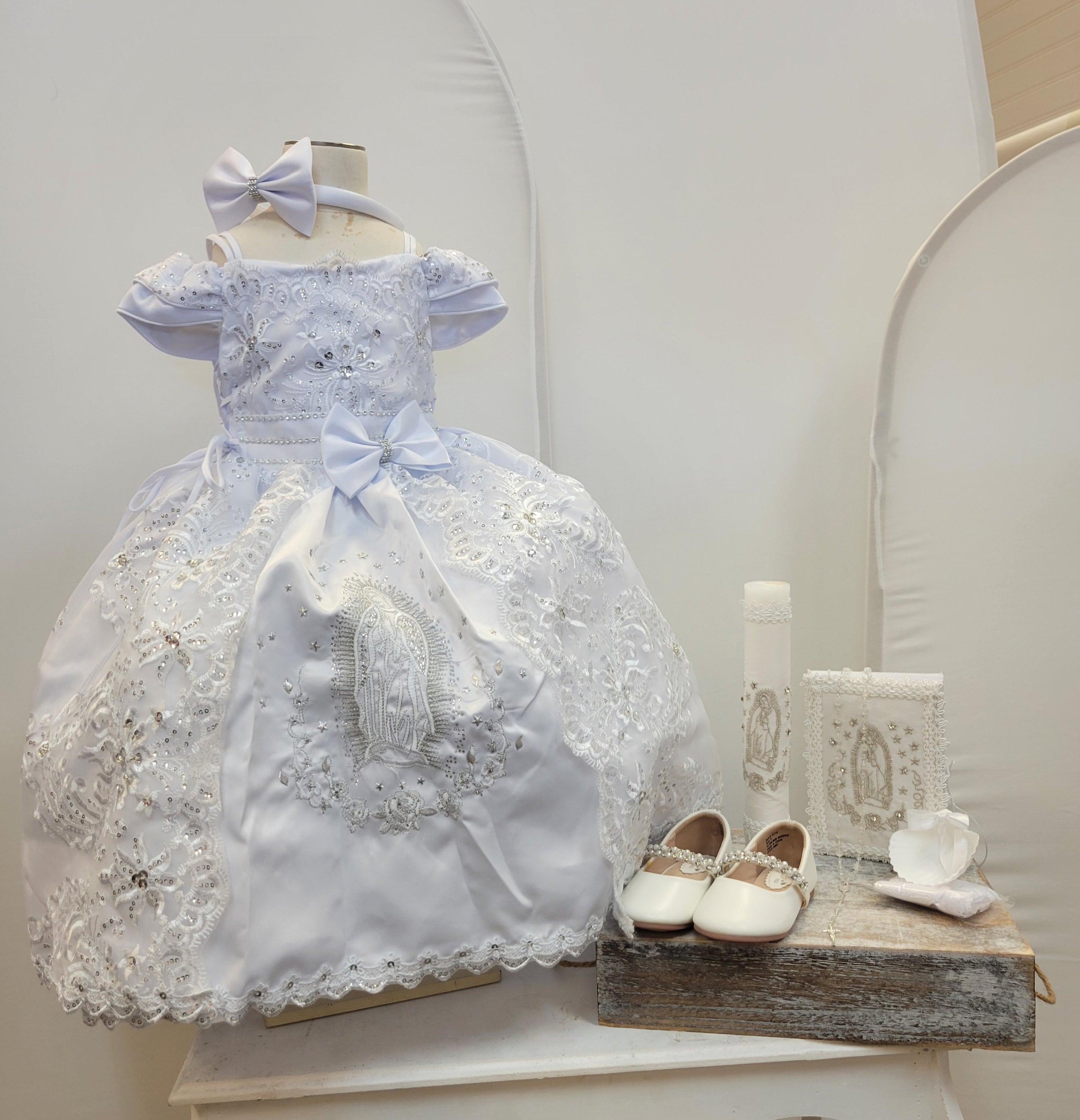 Virgen de Guadalupe Baptism Dress, White Christening Gown, Baby Girl B STYLO Virgen de Guadalupe Baptism Dress, White Christening Gown, Baby Girl B STYLO