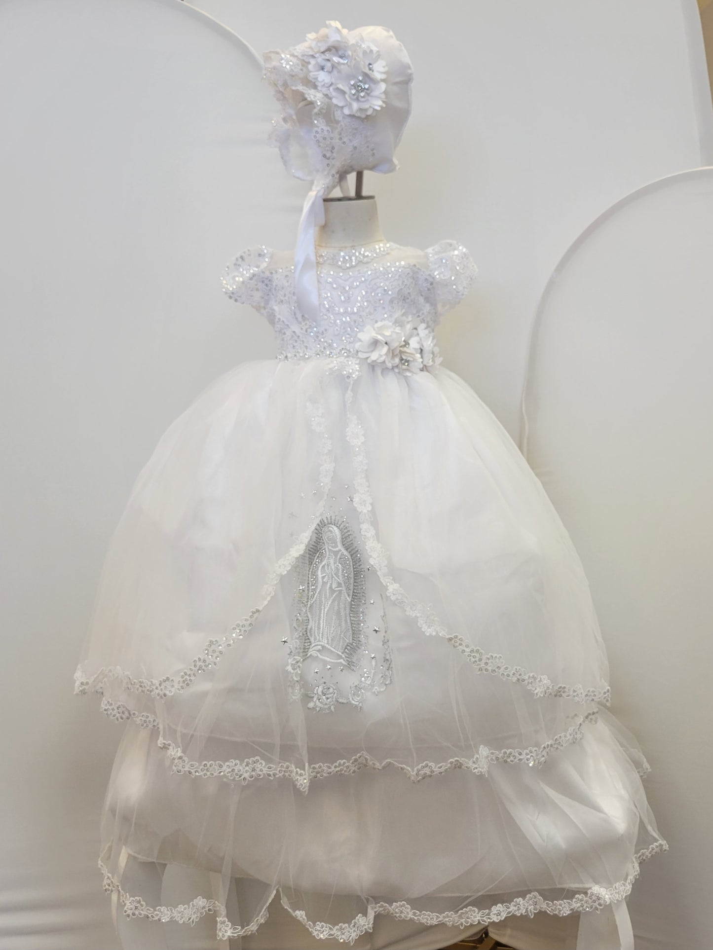 Virgen de Guadalupe Baptism Dress, White Christening Gown, Baby Girl Baptism Outfit, Vestido Bautizo con Virgen, Handmade Baby Girl Dress