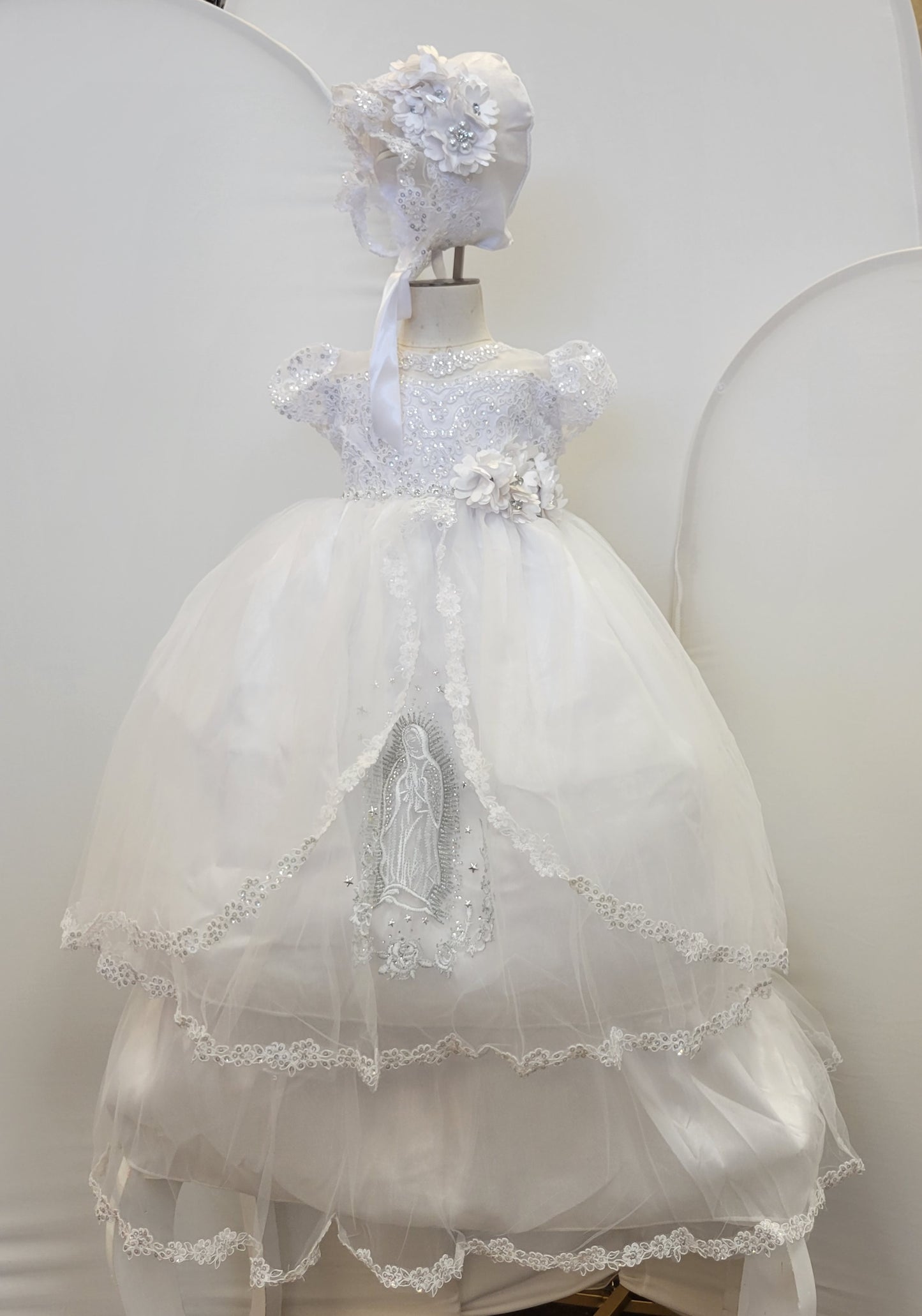 Virgen de Guadalupe Baptism Dress, White Christening Gown, Baby Girl Baptism Outfit, Vestido Bautizo con Virgen, Handmade Baby Girl Dress