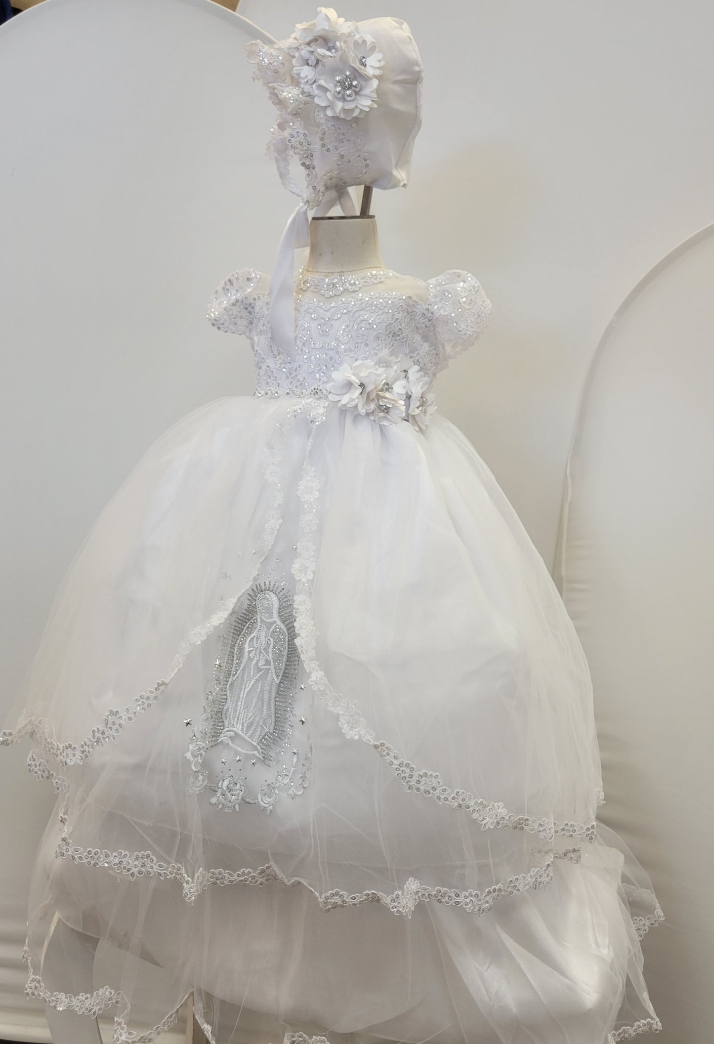 Virgen de Guadalupe Baptism Dress, White Christening Gown, Baby Girl Baptism Outfit, Vestido Bautizo con Virgen, Handmade Baby Girl Dress