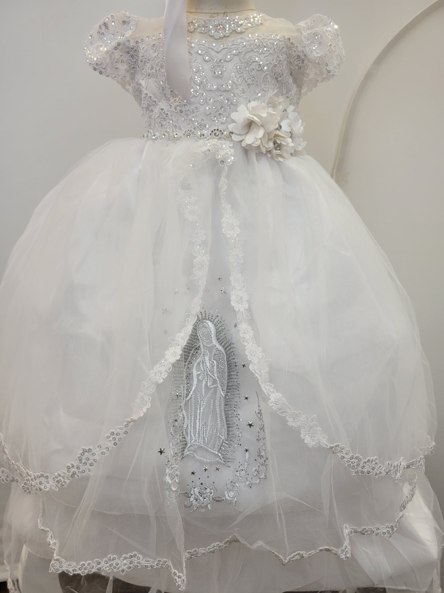 Virgen de Guadalupe Baptism Dress, White Christening Gown, Baby Girl Baptism Outfit, Vestido Bautizo con Virgen, Handmade Baby Girl Dress