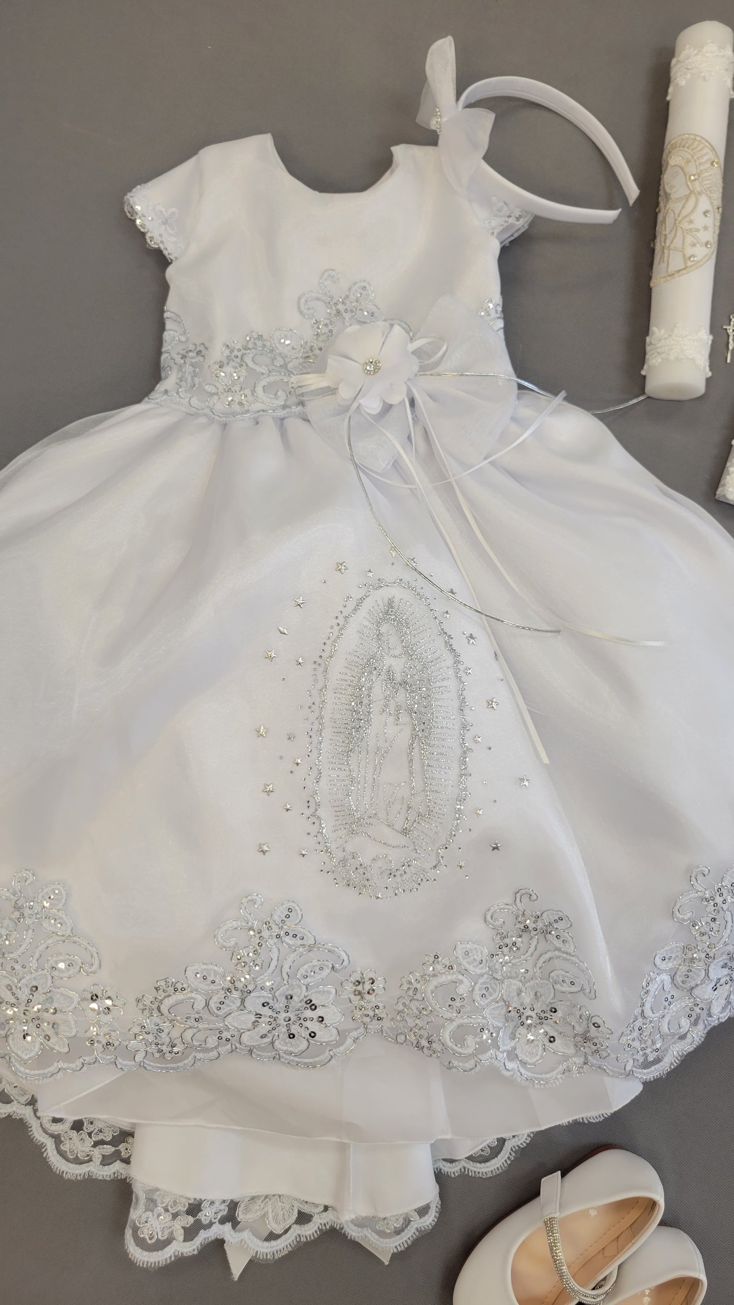 Elena package all included, Virgen de Guadalupe Baptism Dress, White Christening Gown, Baby Girl Baptism Outfit, Vestido Bautizo con Virgen, Handmade Baby Girl Dress 2407