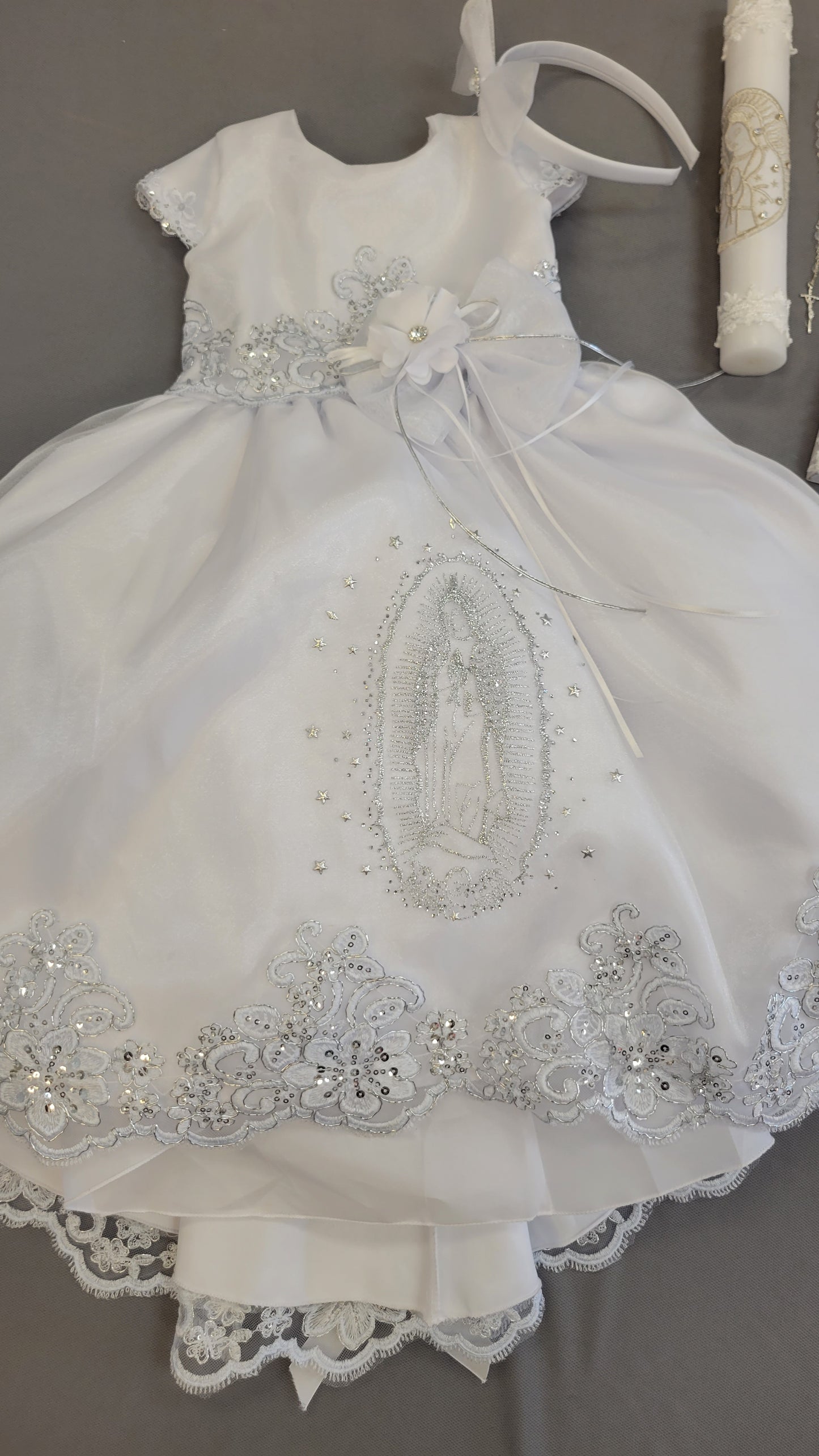 Elena package all included, Virgen de Guadalupe Baptism Dress, White Christening Gown, Baby Girl Baptism Outfit, Vestido Bautizo con Virgen, Handmade Baby Girl Dress 2407