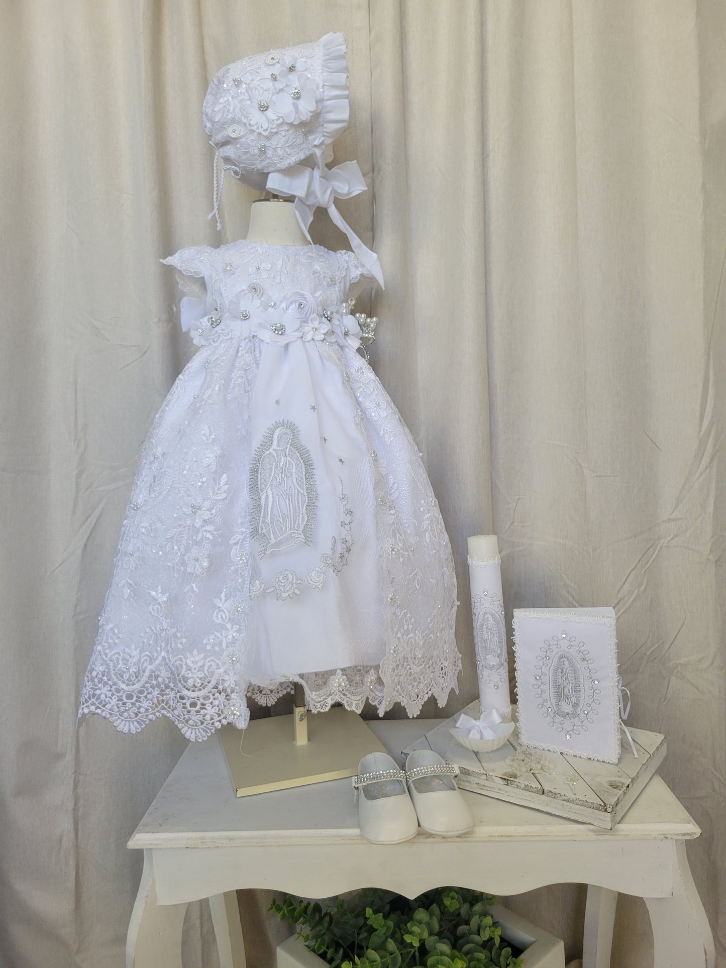 Virgen de Guadalupe All included Baptism Dress, Christening Gown, Baby Girl Baptism Outfit, Vestido Bautizo Handmade Baby Girl Dress