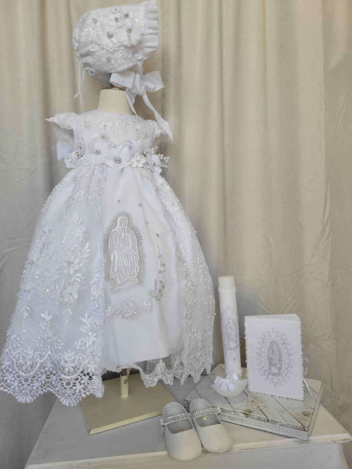 Virgen de Guadalupe All included Baptism Dress, Christening Gown, Baby Girl Baptism Outfit, Vestido Bautizo Handmade Baby Girl Dress