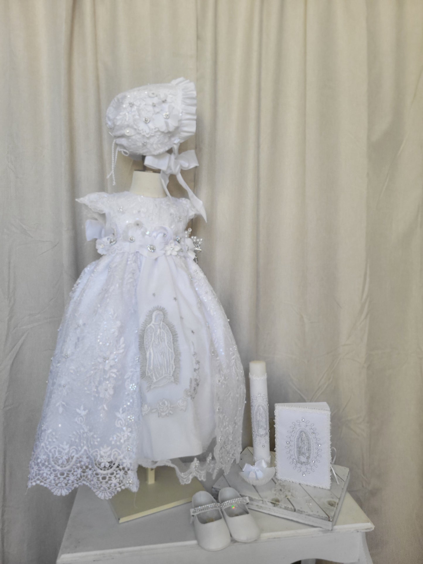 Virgen de Guadalupe All included Baptism Dress, Christening Gown, Baby Girl Baptism Outfit, Vestido Bautizo Handmade Baby Girl Dress