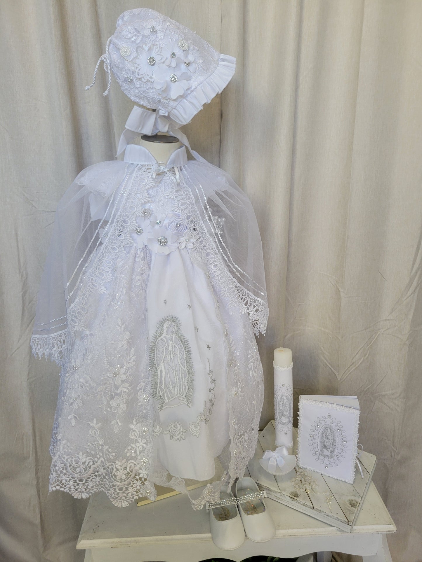 Virgen de Guadalupe All included Baptism Dress, Christening Gown, Baby Girl Baptism Outfit, Vestido Bautizo Handmade Baby Girl Dress