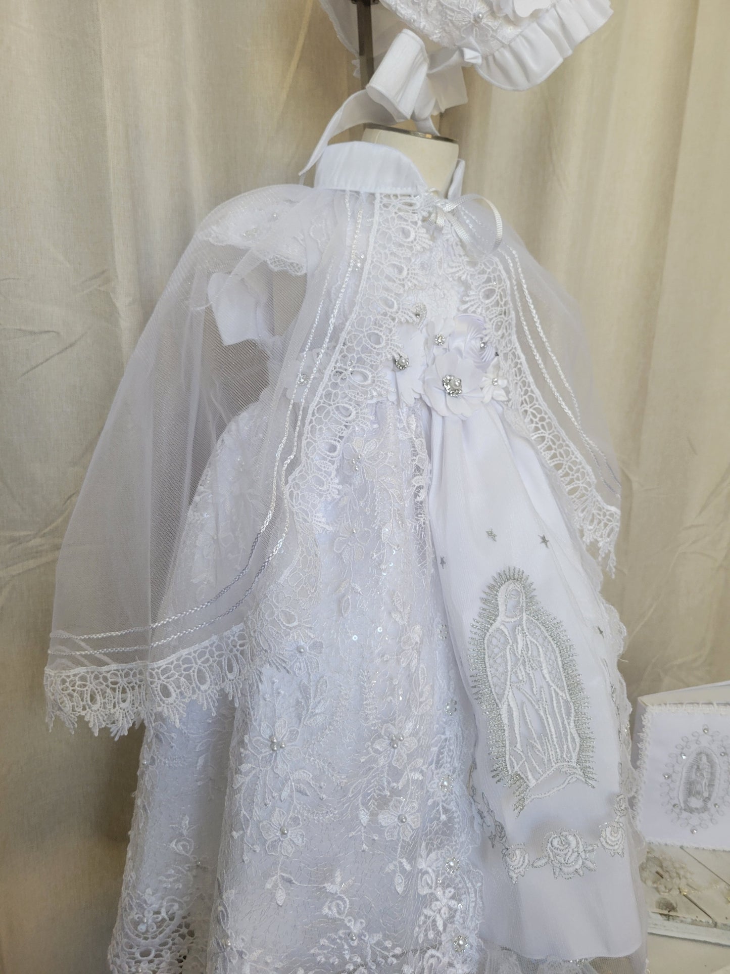 Virgen de Guadalupe All included Baptism Dress, Christening Gown, Baby Girl Baptism Outfit, Vestido Bautizo Handmade Baby Girl Dress