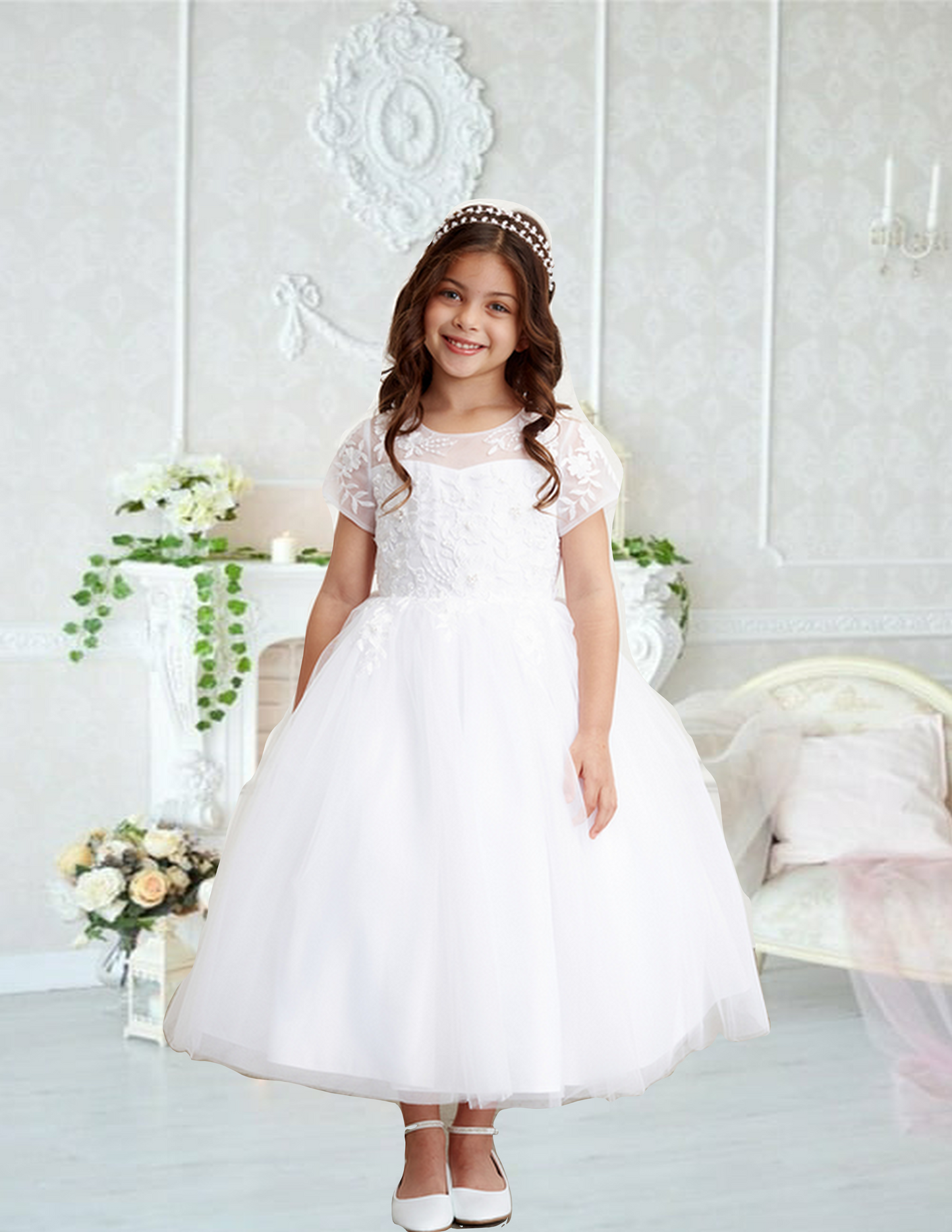 First Holy Communion Dress/vestido de primera comunion white 5833