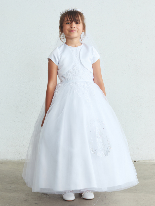 Girls Pearl Halter Neckline with Lace Bodice and Mesh Skirt with Maria 1224