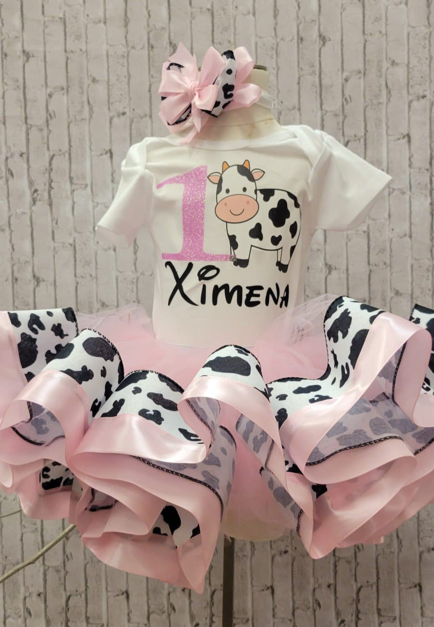 Cow Birthday Tutu Outfit, Vaca Lola set de Cumpleanos