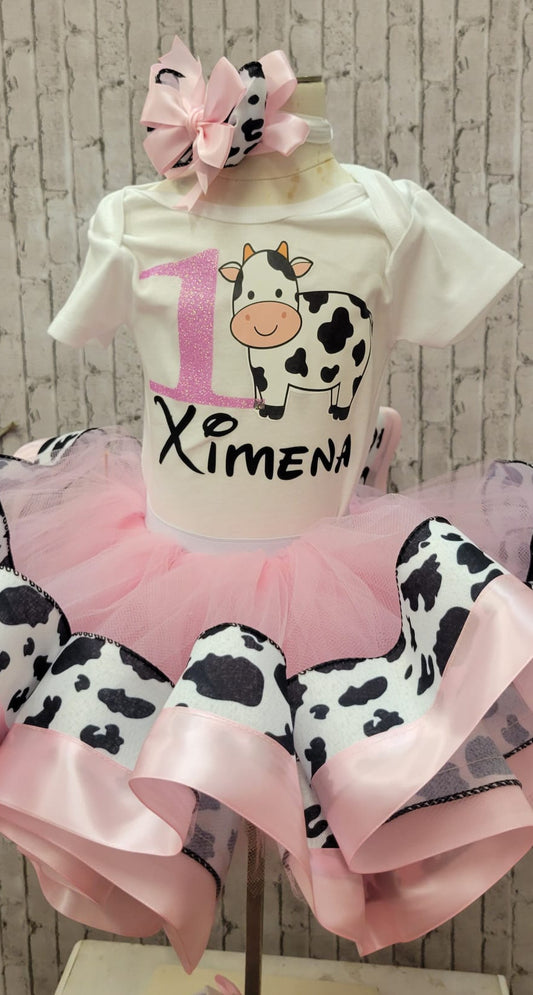 Cow Birthday Tutu Outfit, Vaca Lola set de Cumpleanos