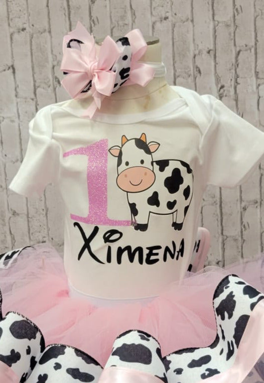 Cow Birthday Tutu Outfit, Vaca Lola set de Cumpleanos