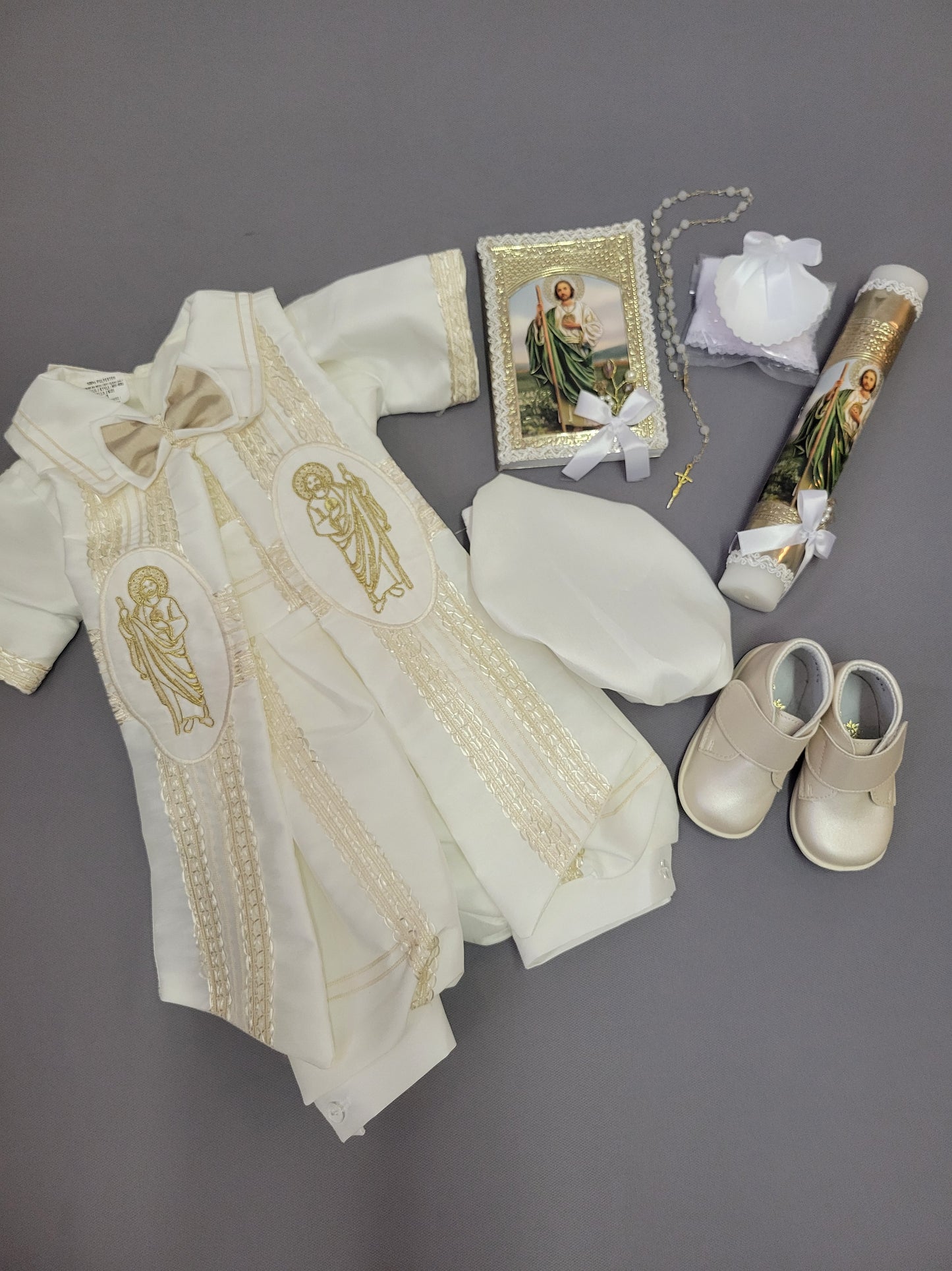 Paquete de Bautizo de Niño, Boy Christening Outfit, candle set. San Judas, Saint jude