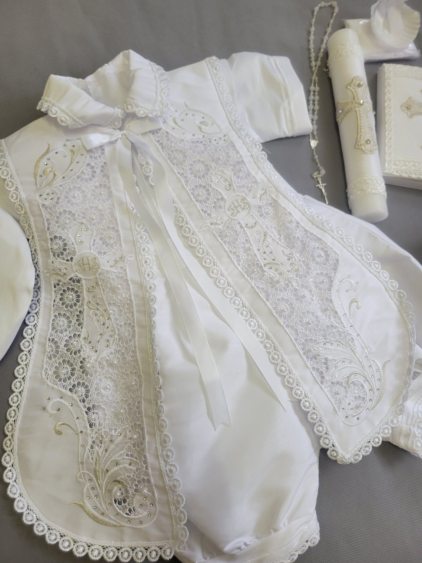 Ropon de Bautizo de Niño, Boy Christening Outfit, candle set.