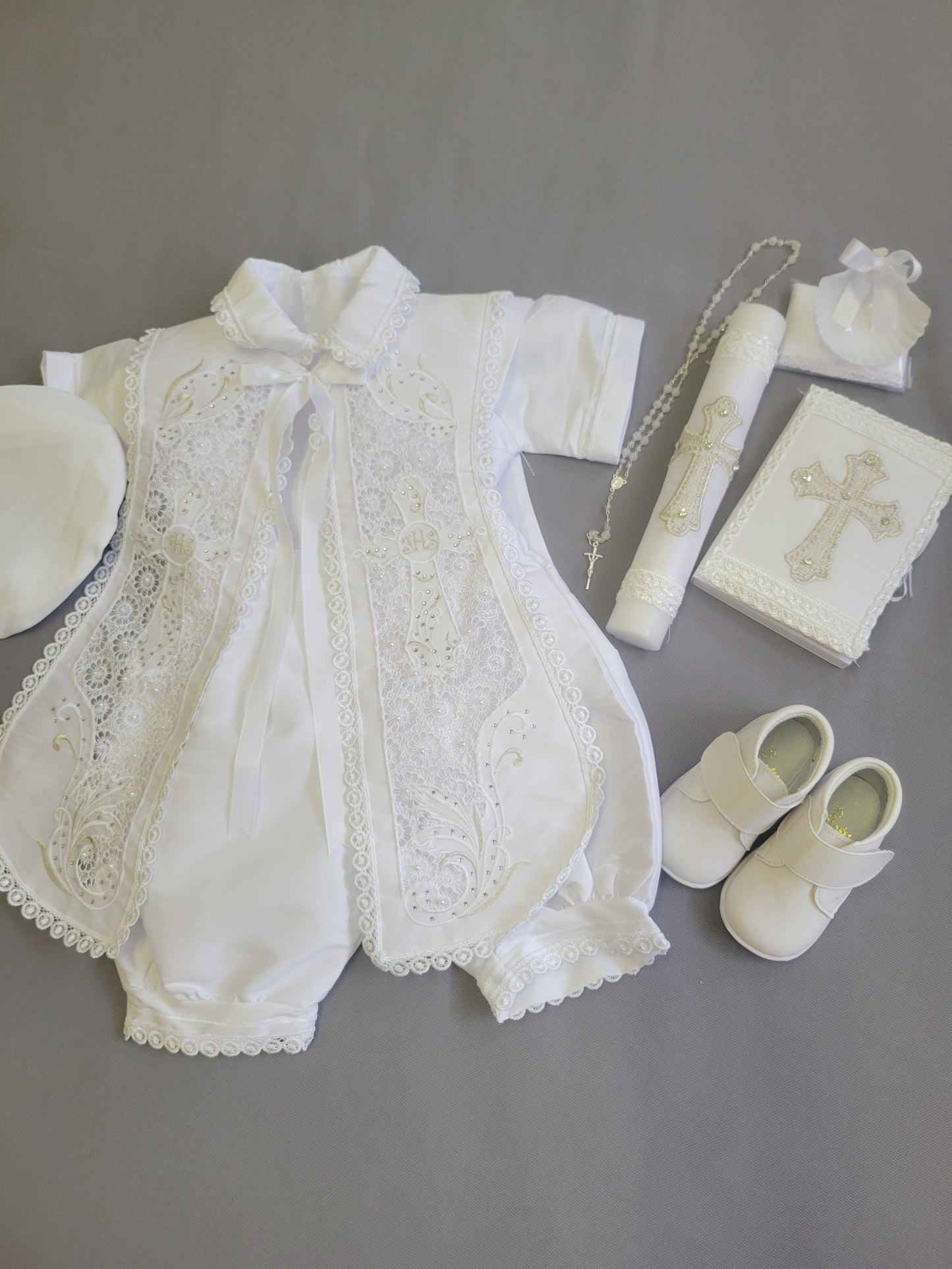 Ropon de Bautizo de Niño, Boy Christening Outfit, candle set.