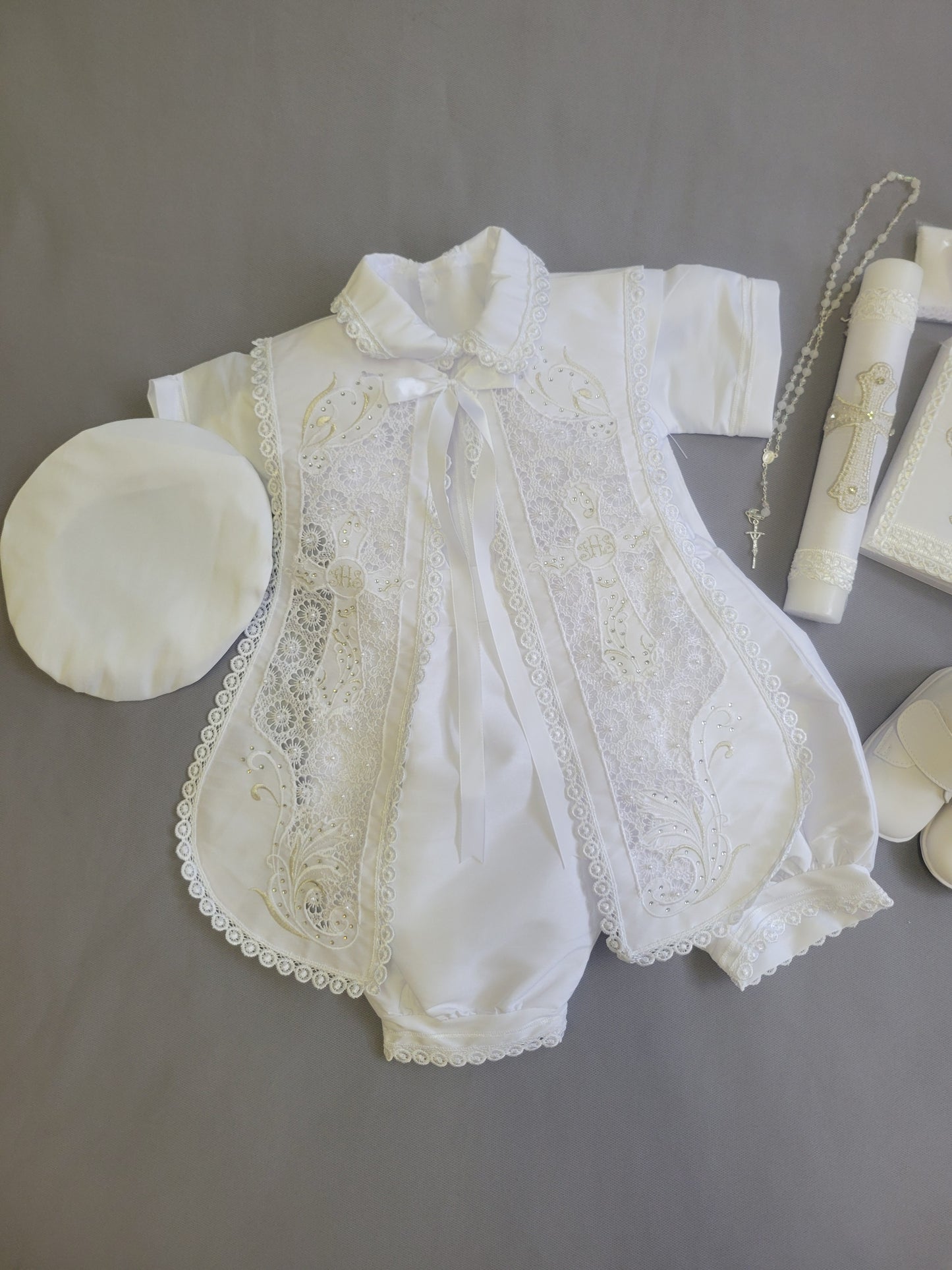 Ropon de Bautizo de Niño, Boy Christening Outfit, candle set.