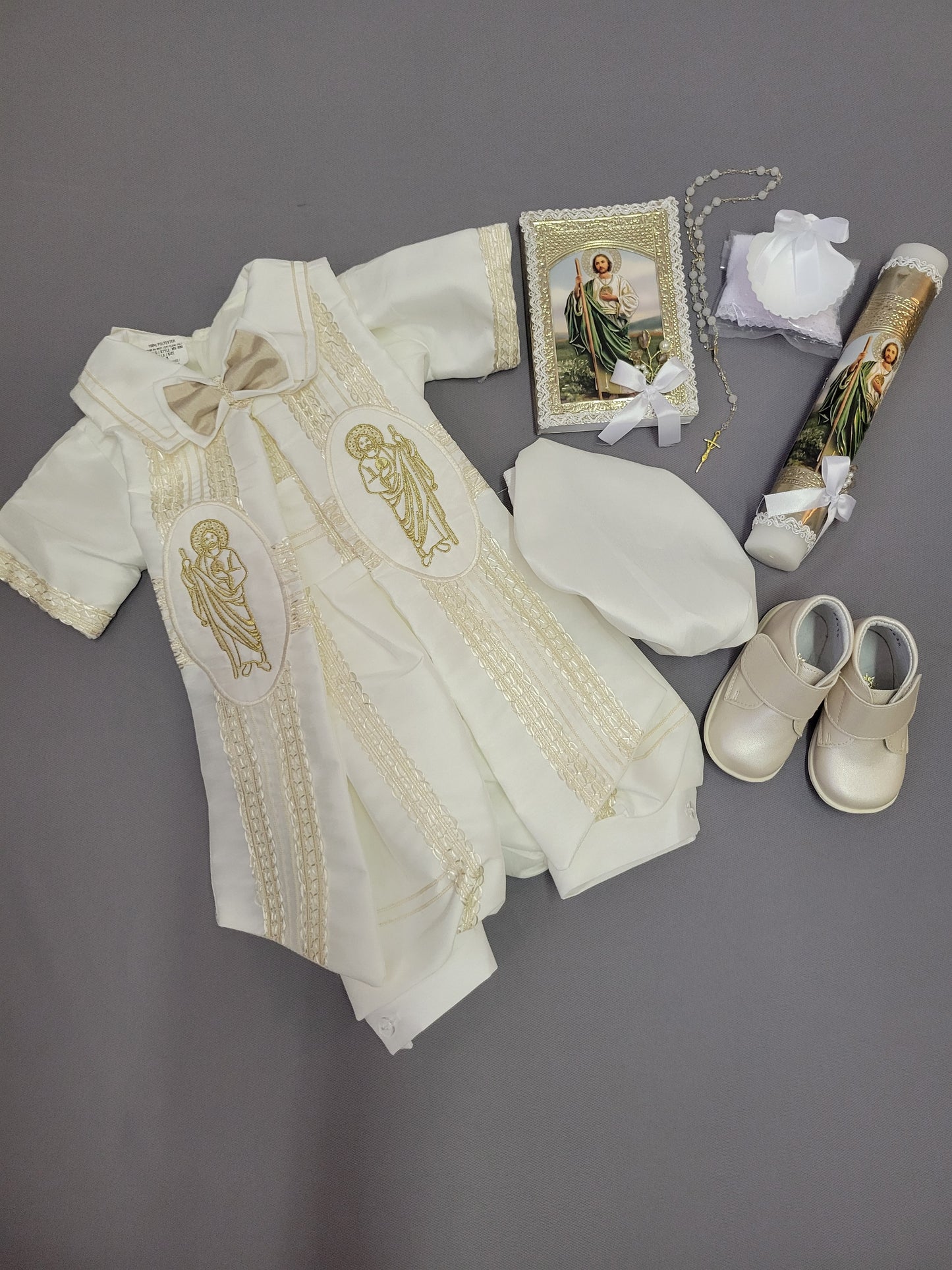 Paquete de Bautizo de Niño, Boy Christening Outfit, candle set. San Judas, Saint jude