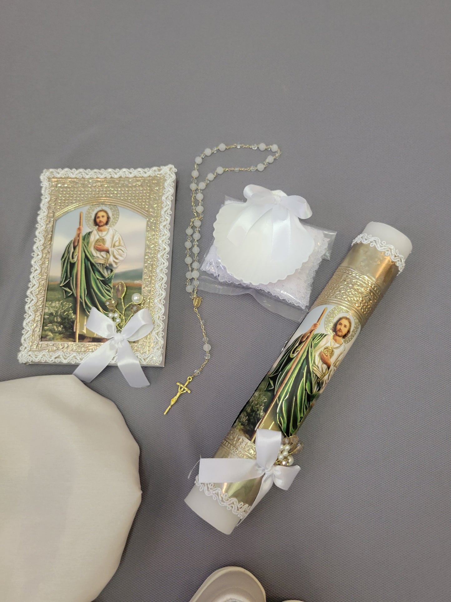 Paquete de Bautizo de Niño, Boy Christening Outfit, candle set. San Judas, Saint jude