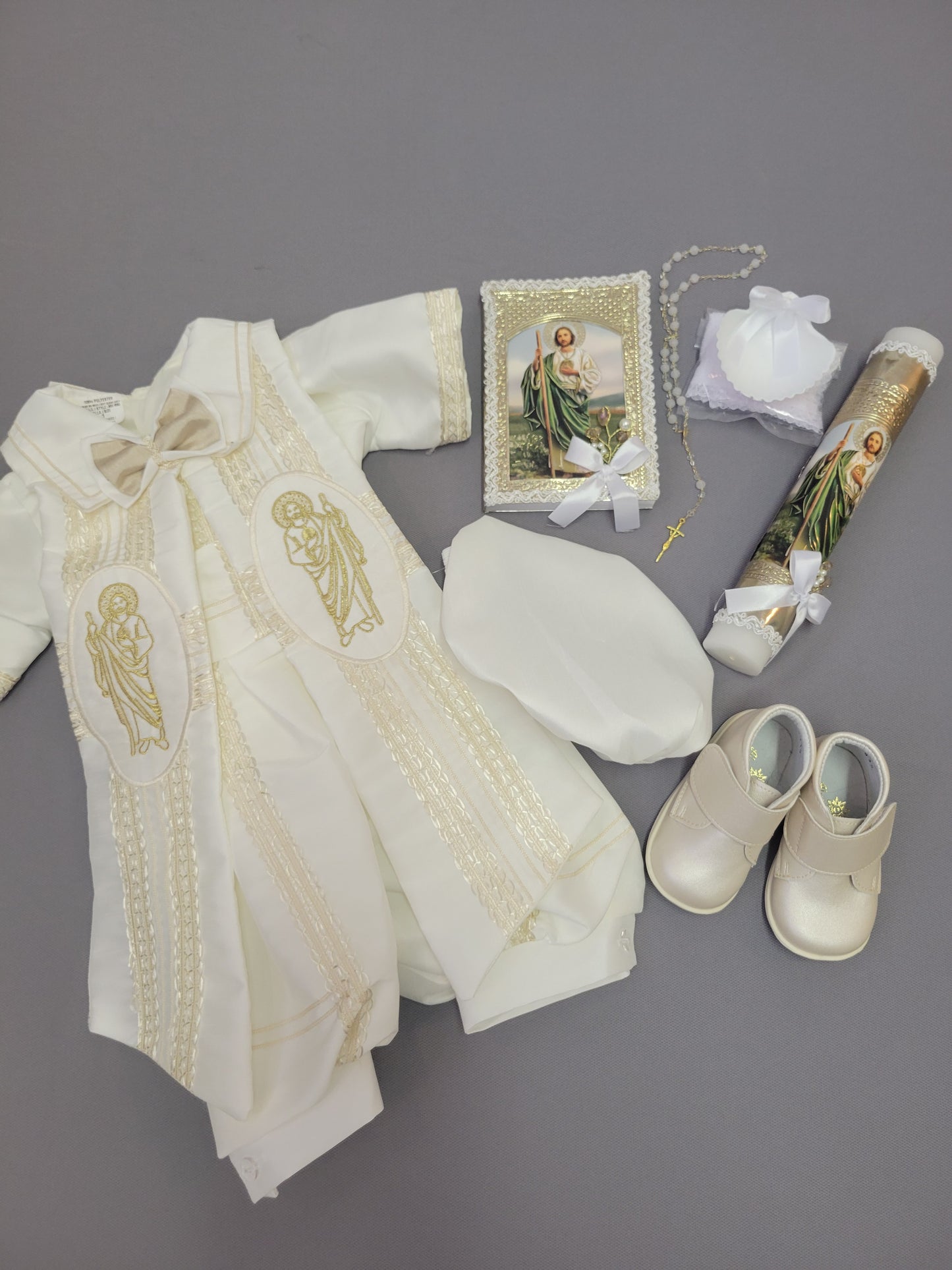 Paquete de Bautizo de Niño, Boy Christening Outfit, candle set. San Judas, Saint jude