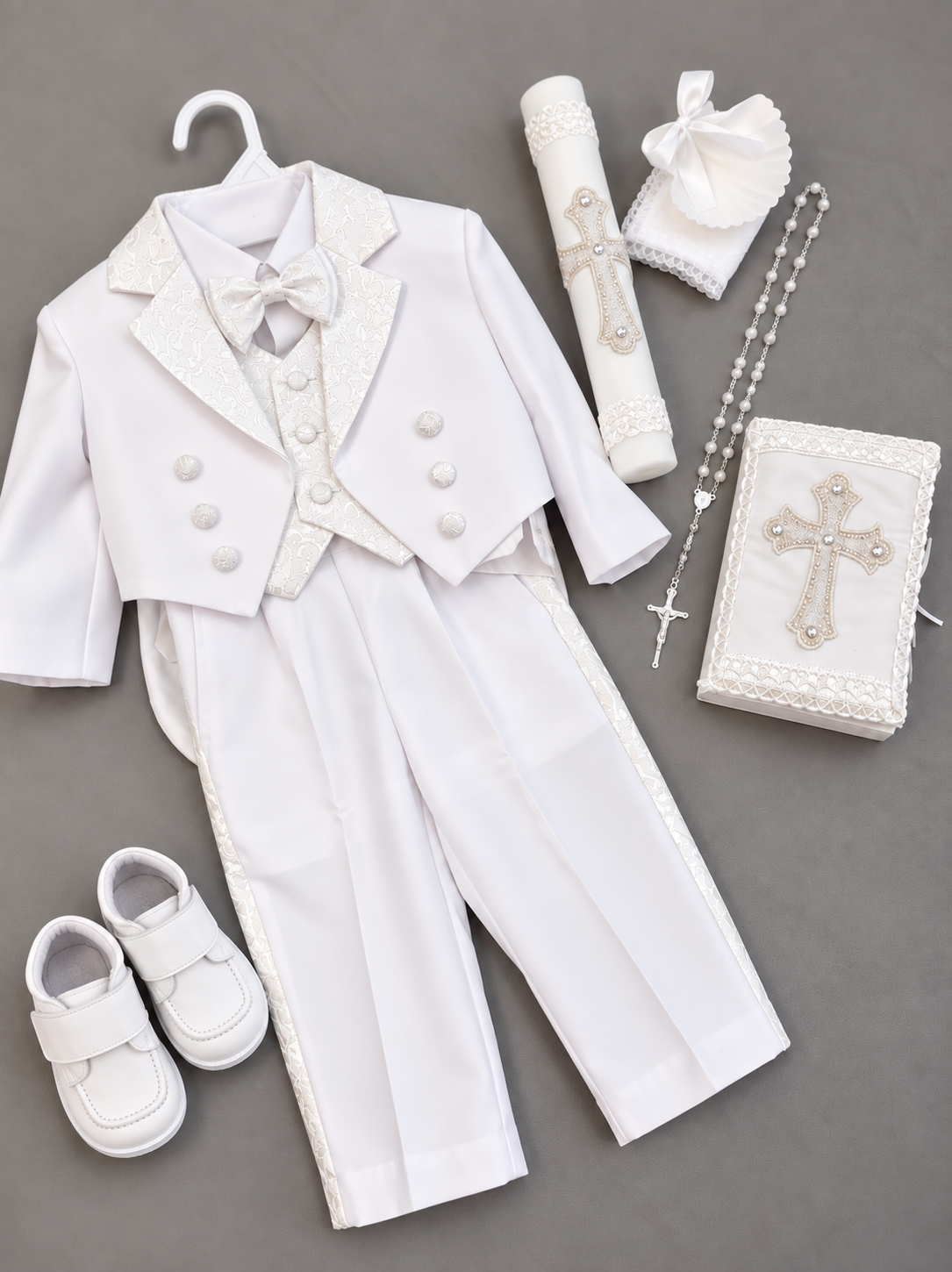 Boys White Baptism Suit Complete Set with Shoes & Candle Set | Christening Outfit