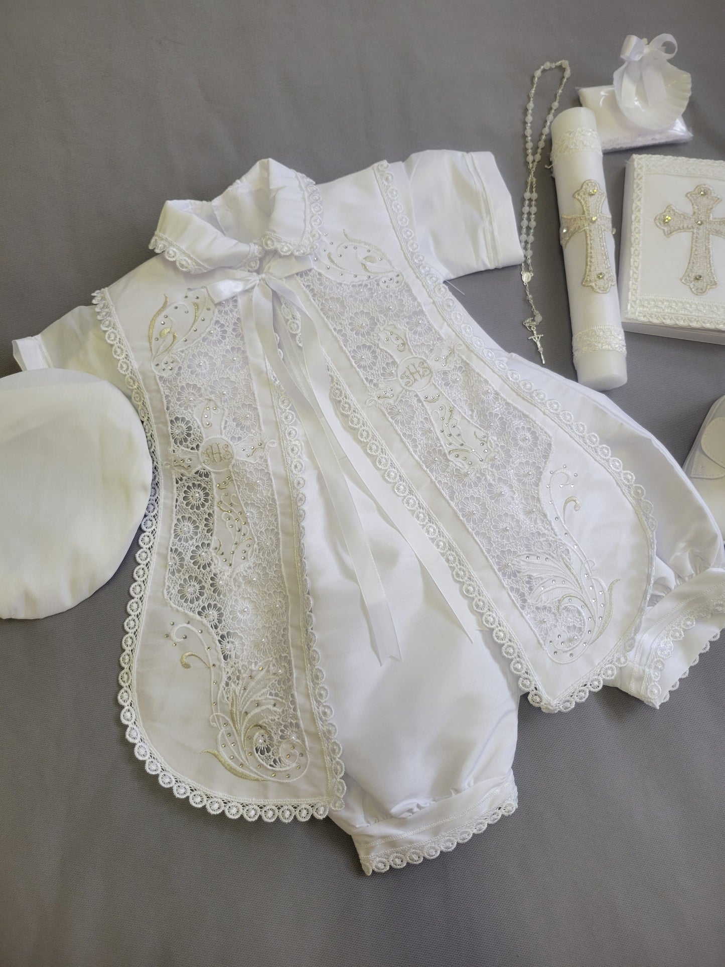 Ropon de Bautizo de Niño, Boy Christening Outfit, candle set.