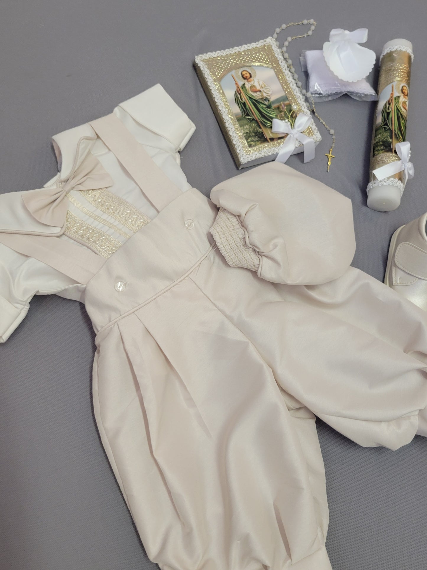 Paquete de Bautizo de Niño, Boy Christening Outfit, candle set. San Judas, Saint jude
