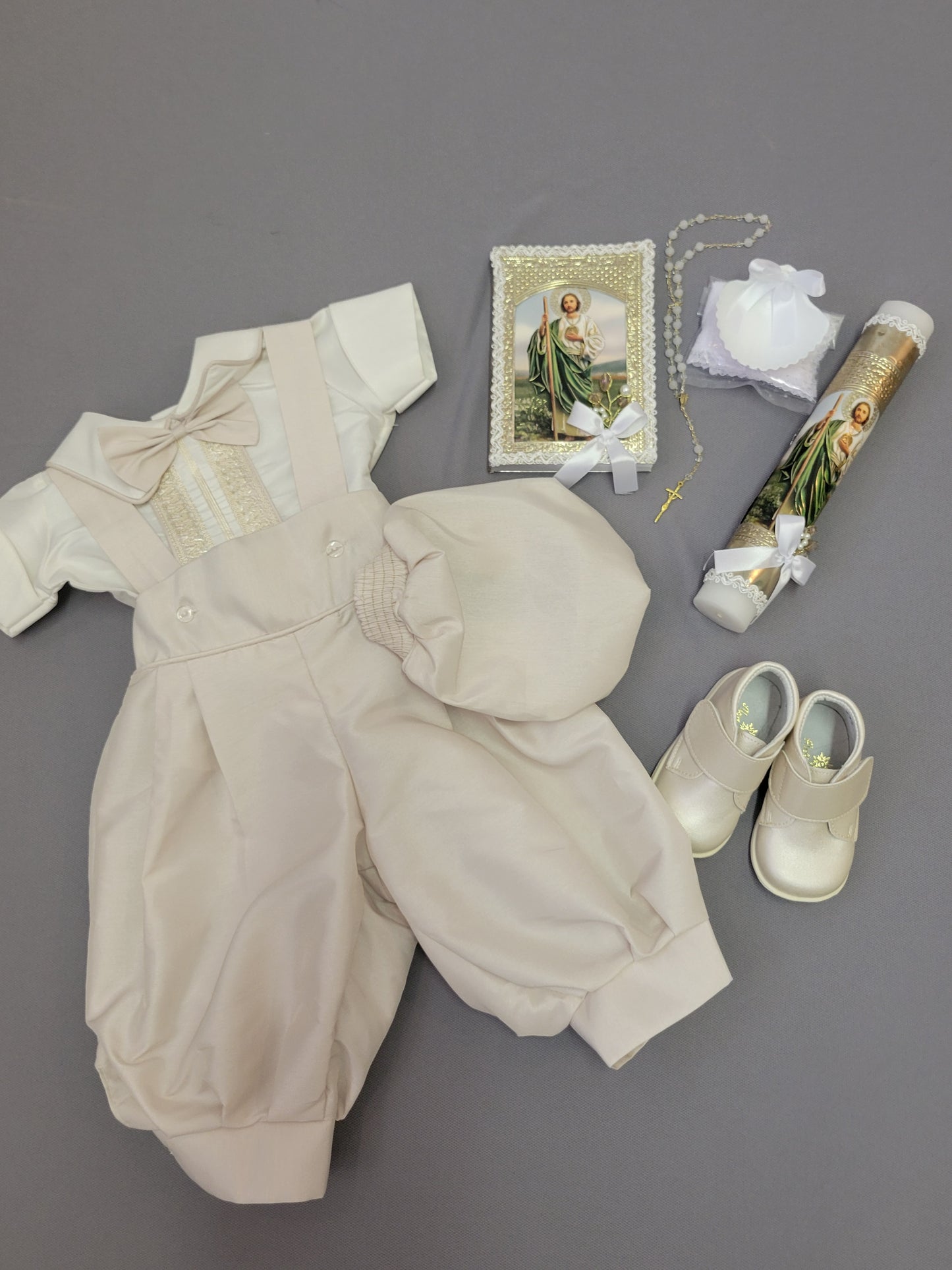 Paquete de Bautizo de Niño, Boy Christening Outfit, candle set. San Judas, Saint jude