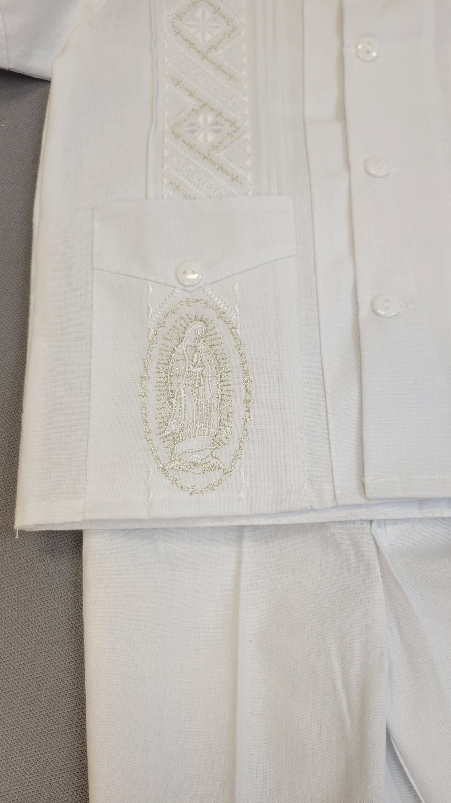 Guayabera traje de Bautizo de Niño, Boy Christening Outfit,virgen de Guadalupe candle set.