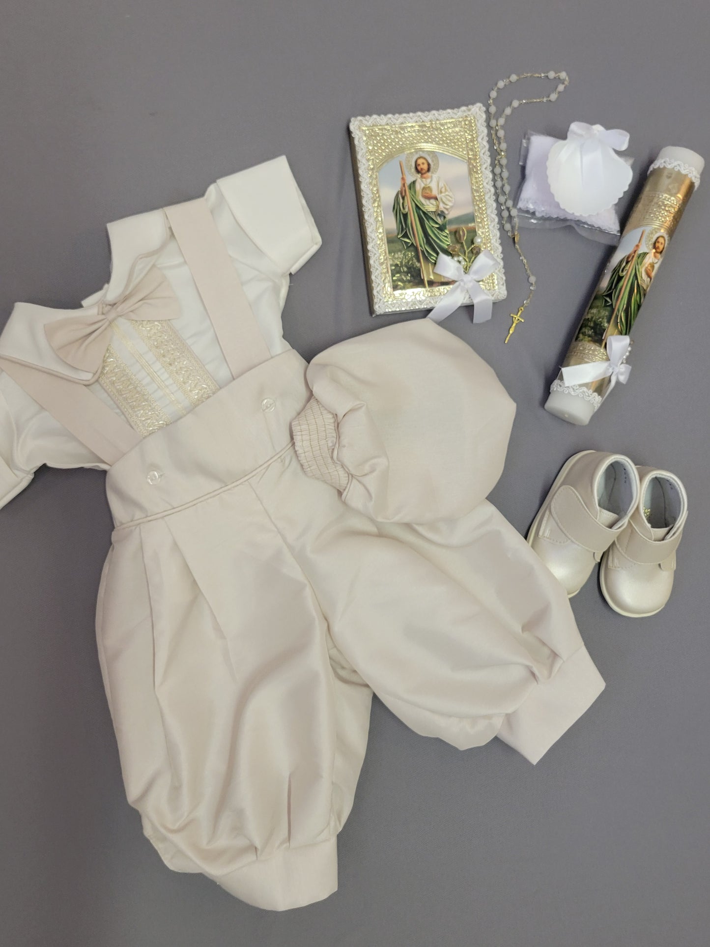 Paquete de Bautizo de Niño, Boy Christening Outfit, candle set. San Judas, Saint jude