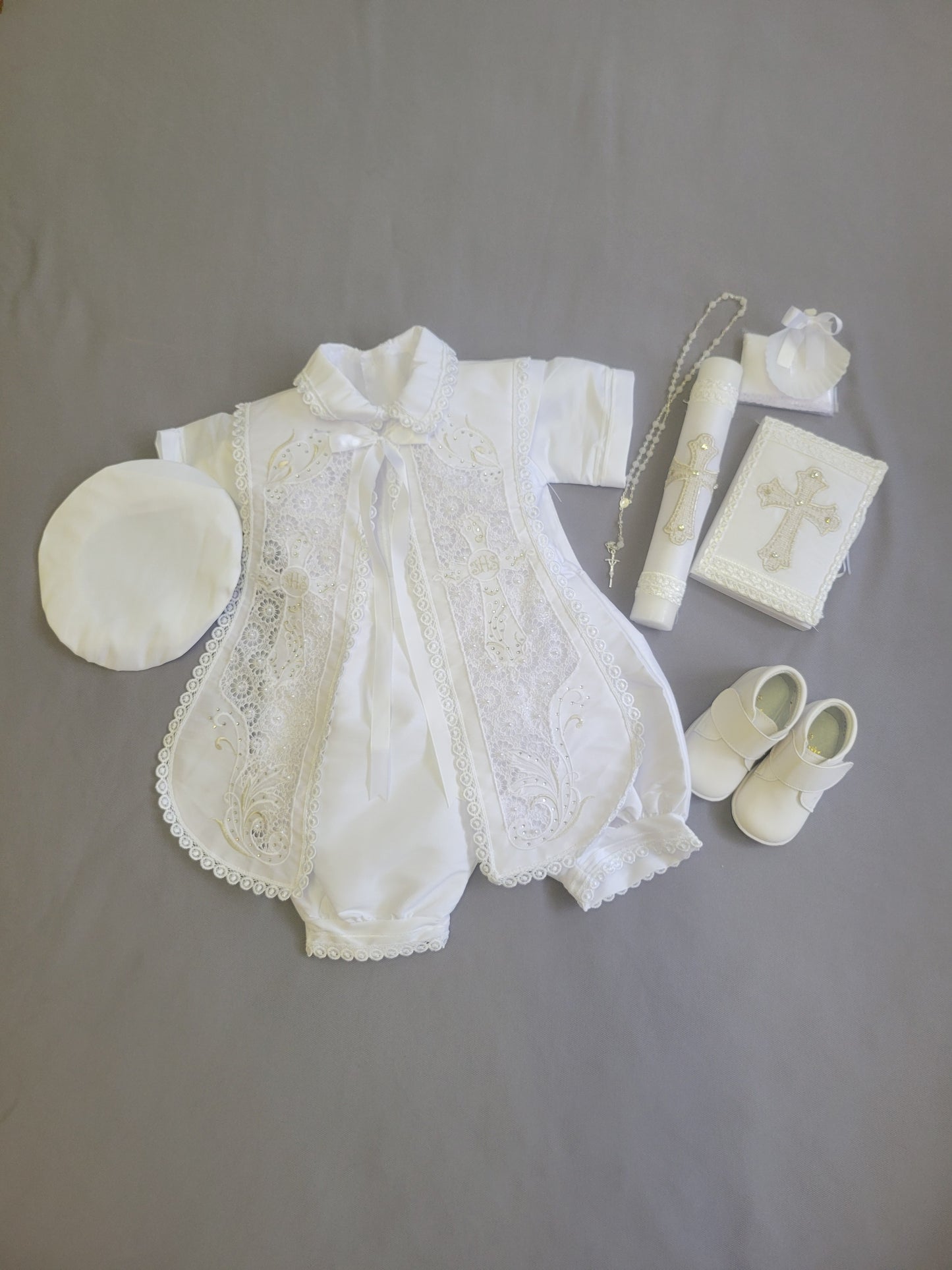 Ropon de Bautizo de Niño, Boy Christening Outfit, candle set.