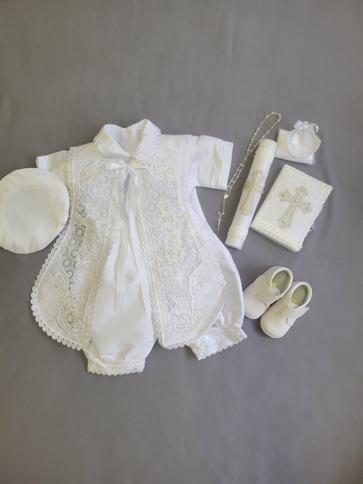 Ropon de Bautizo de Niño, Boy Christening Outfit, candle set.