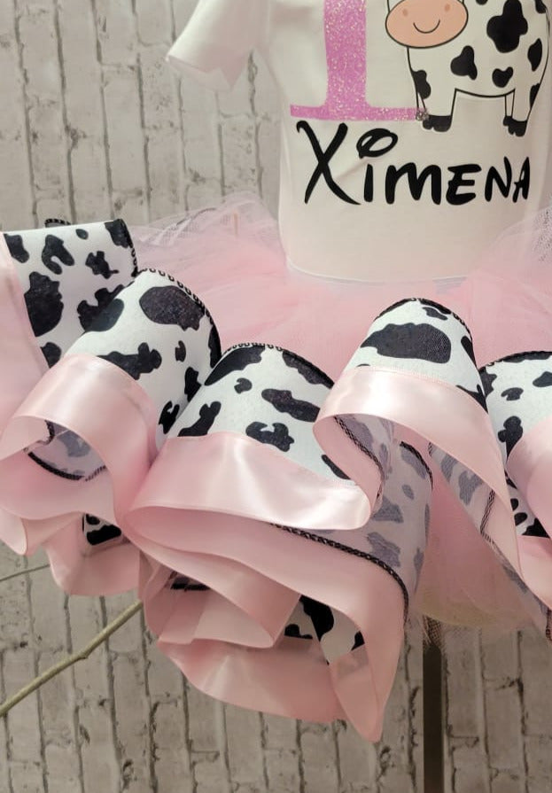 Cow Birthday Tutu Outfit, Vaca Lola set de Cumpleanos