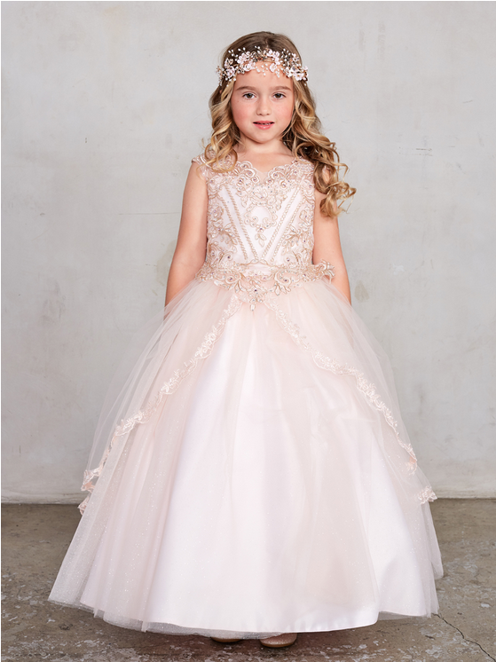 Rose Gold Girl Dress, Flower Girl, Wedding Flower Girl Dress, Quince Damita 7028