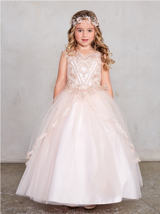 Rose Gold Girl Dress, Flower Girl, Wedding Flower Girl Dress, Quince Damita 7028