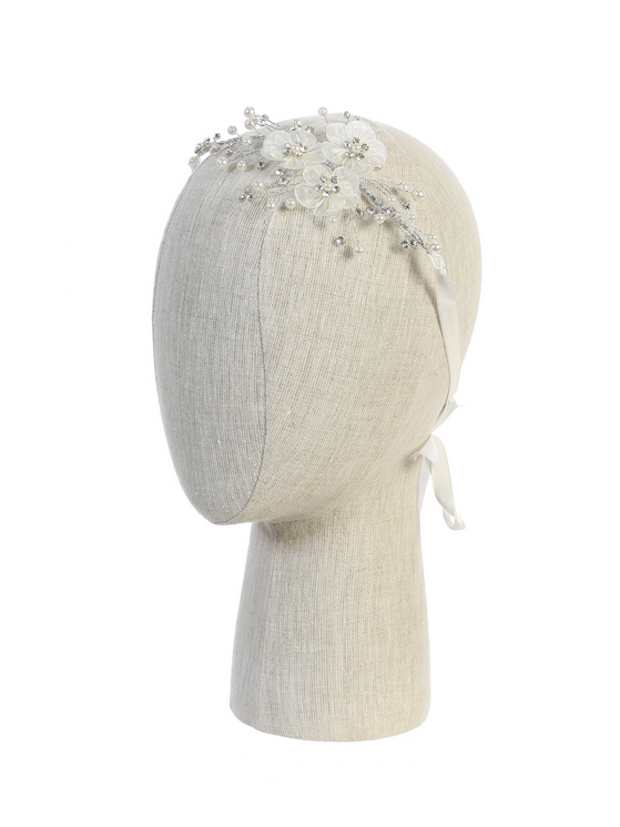 Silk Flower Headband with Rhinestones and Pearls