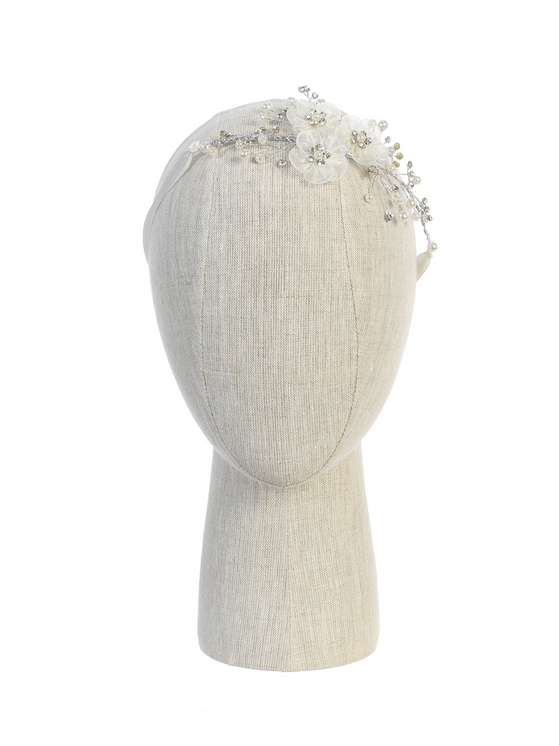 Silk Flower Headband with Rhinestones and Pearls