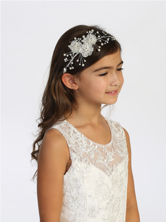 Silk Flower Headband with Rhinestones and Pearls