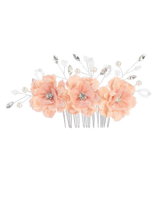 Three Flower Hair Comb with Beading and Rhinestones