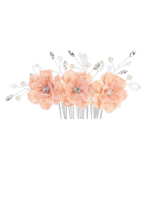 Three Flower Hair Comb with Beading and Rhinestones