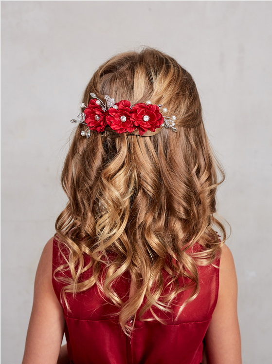 Three Flower Hair Comb with Beading and Rhinestones